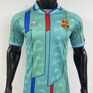 Ronaldo #9 1996 Retro Version Kappa Men's Teal and Blue Barcelona Jersey